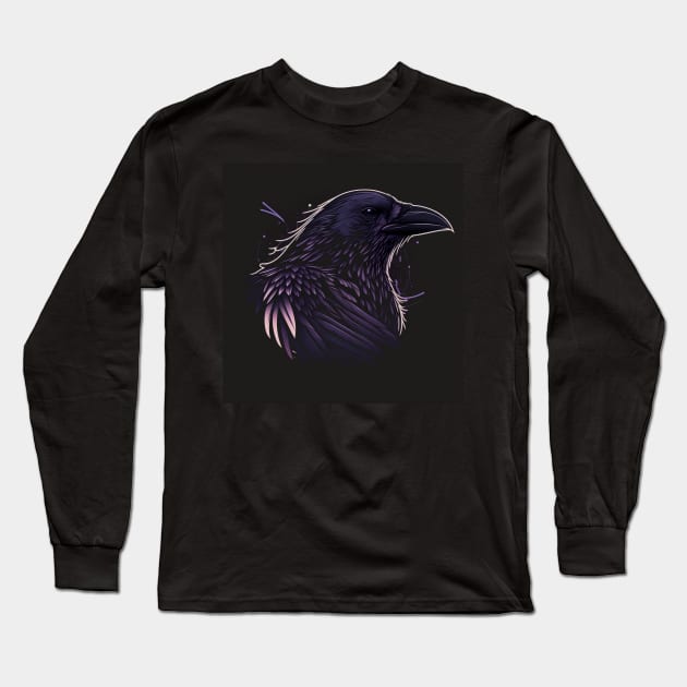 Raven Graphic Goth Black Crow Long Sleeve T-Shirt by Linco